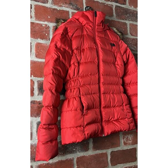 The North Face Red Gotham 550 Down Puffer Faux Fur Hood Jacket Size Small - Picture 4 of 13